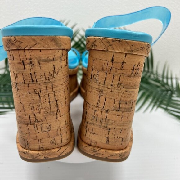 Nine West Rapps 2-Strap Platform Wedge Sandal Size 7.5M Turquoise Blue - Picture 8 of 12